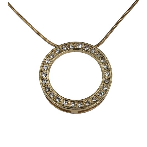 Vintage BM Creations NY Circle of Life Goldtone Rhinestone Pendant Necklace - Picture 1 of 6